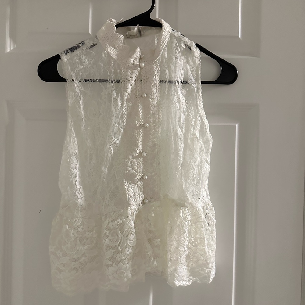 ASOS Lace Button-Up Blouse - Cream